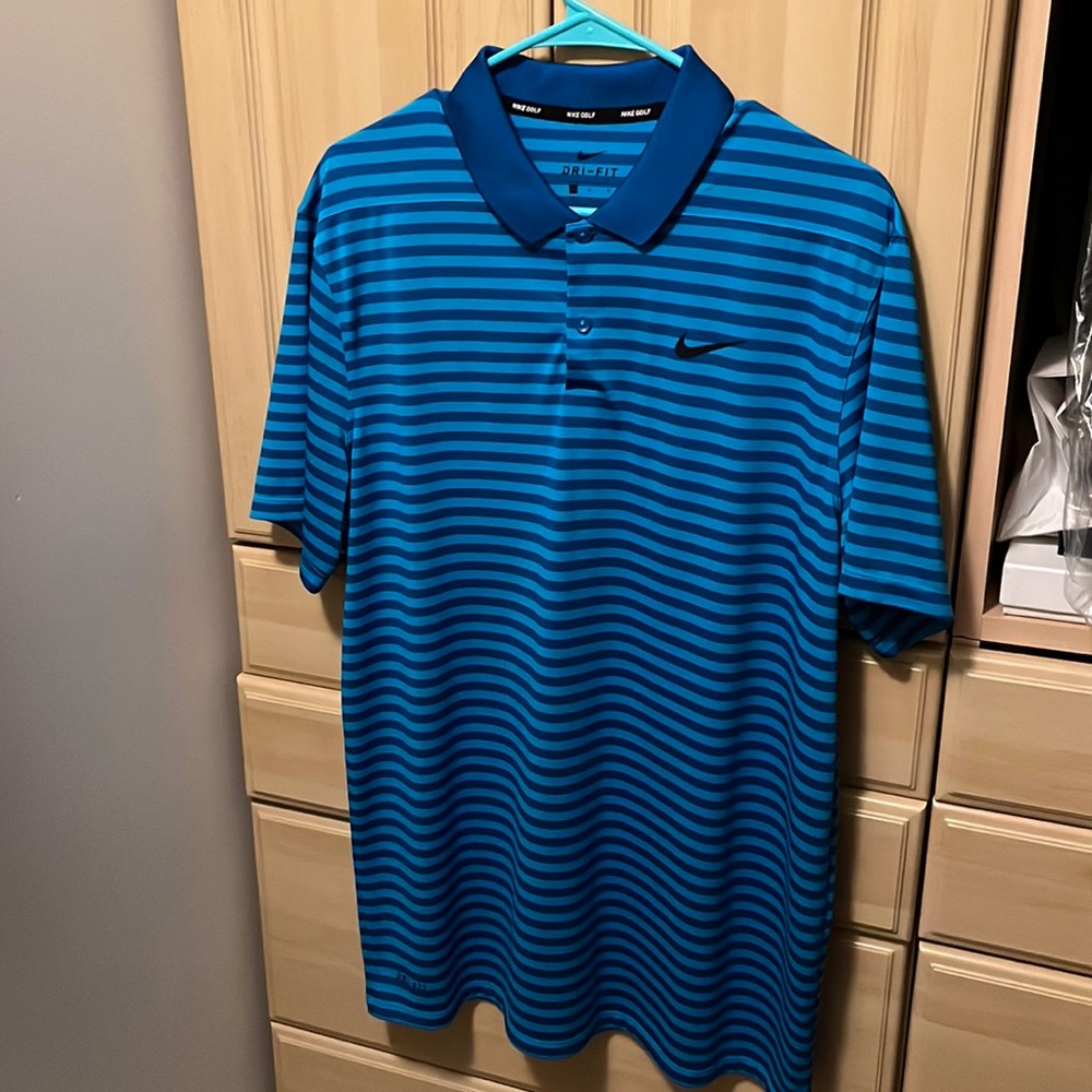 Nike Dri-Fit Golf Polo Shirt Blue Stipe Mens- L